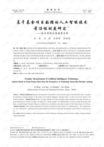 基于基金項目數(shù)據(jù)的人工智能技術(shù)前沿性測度研究——技術(shù)創(chuàng)新決策視角分析